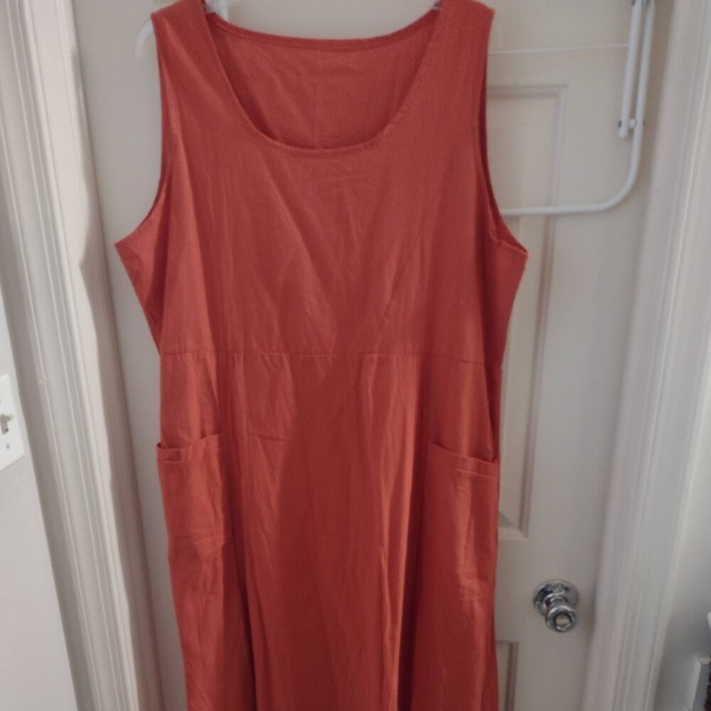 NEW Women's 2X linen-feel maxi dress - sleeveless w/pockets